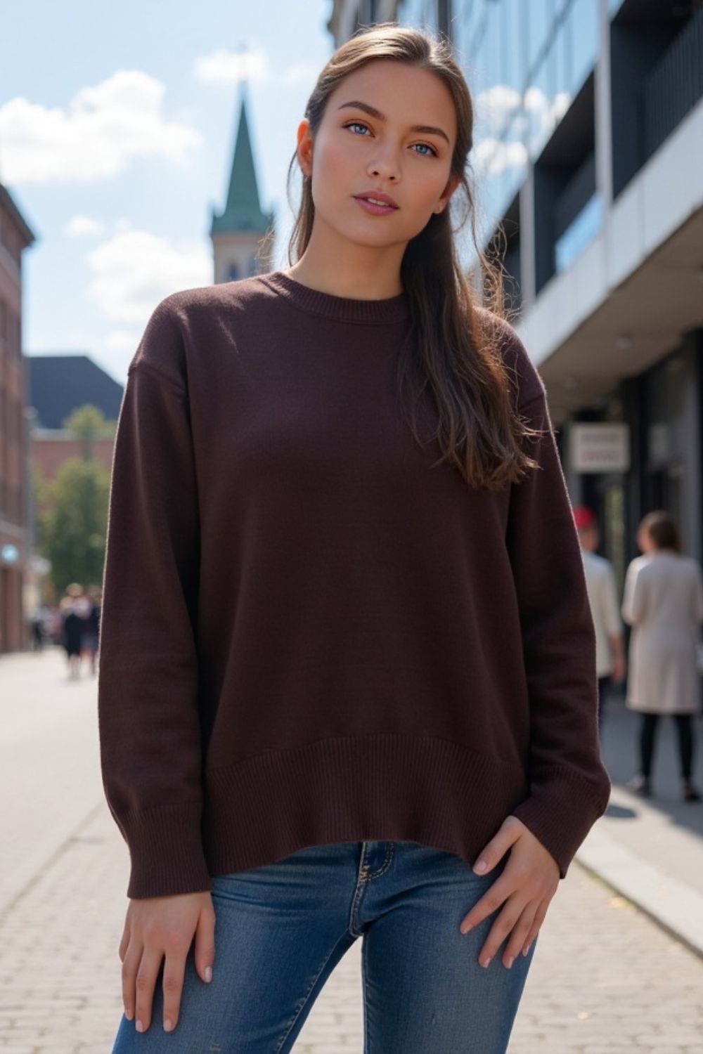 Basic Bae Round Neck Dropped Shoulder Sweater