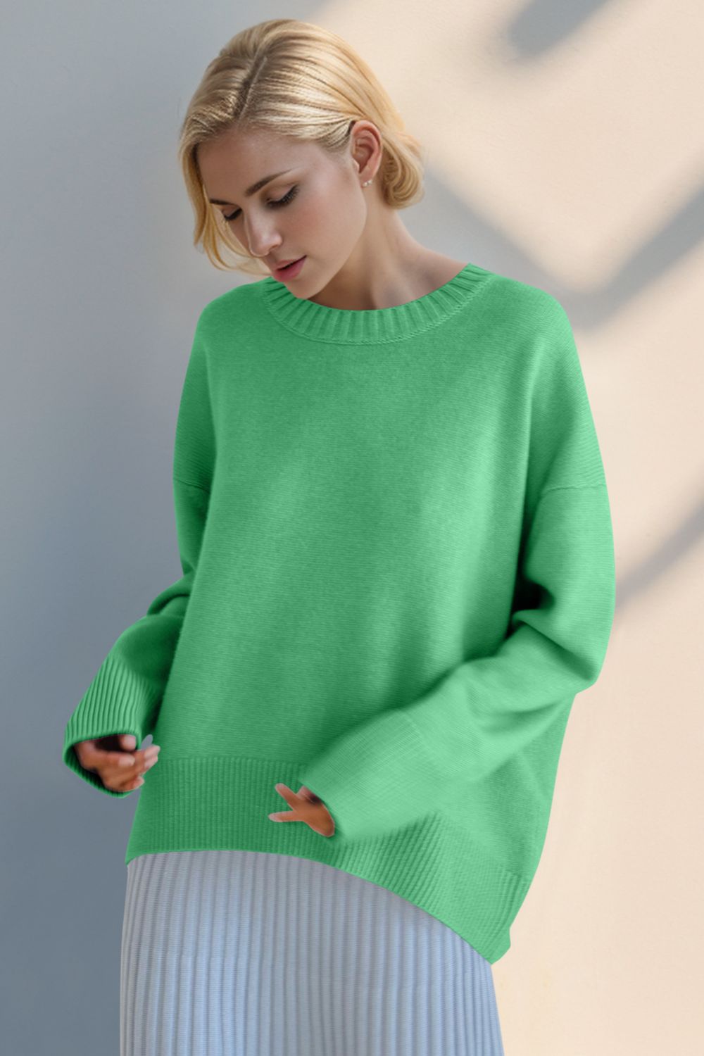 Basic Bae Round Neck Dropped Shoulder Sweater