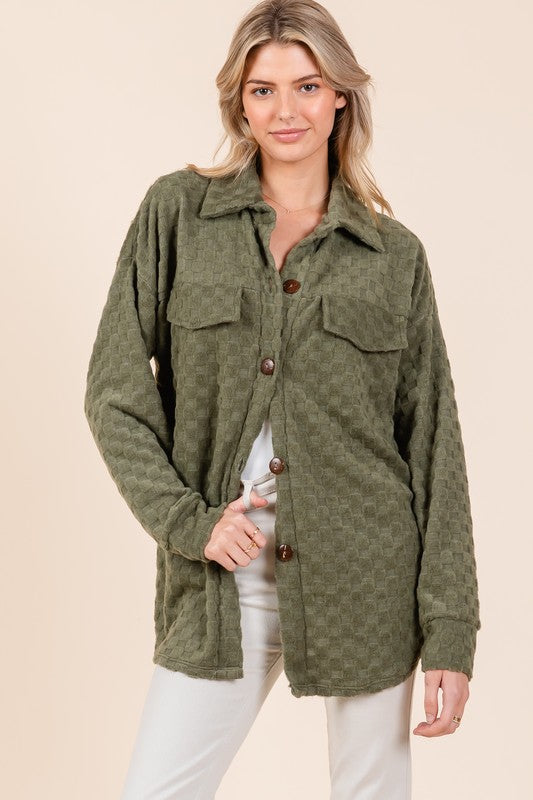 BOMBOM Checkered Button Down Dropped Shoulder Shacket