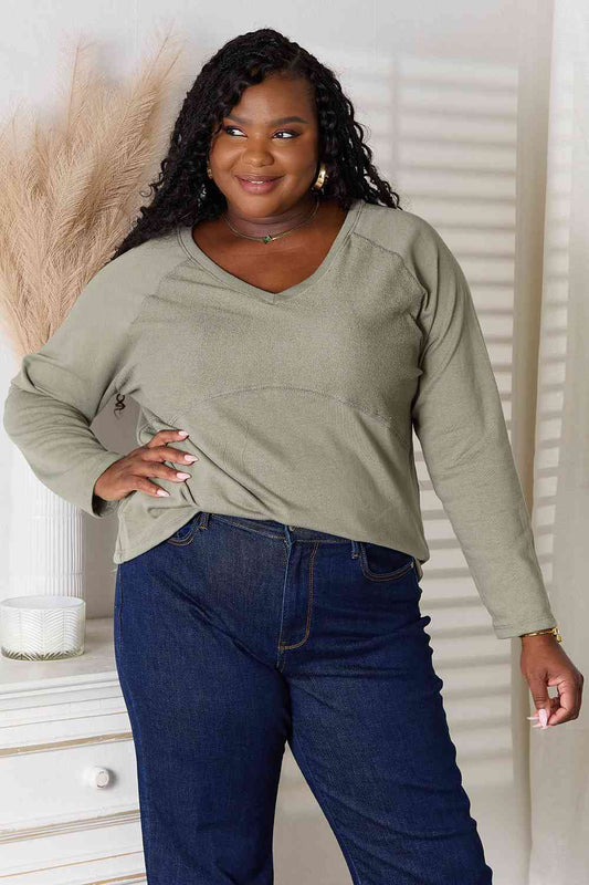 Culture Code  Full Size V-Neck Long Sleeve Top